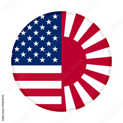 round icon with soviet union and rising sun flags, isolated on white background