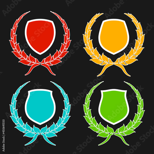 Protect guard shield plain line concept. Outline shield badge. Safety icon set. Privacy banner kit. Security label. Flat style protect sticker symbol shape. Safeguard simple sign linear pictogram