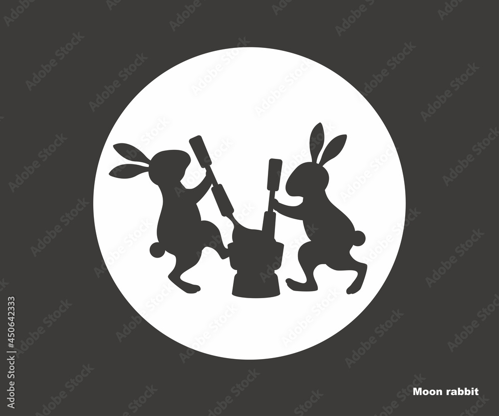 月でお餅をつくウサギのイラスト素材 シルエット ベクター 月見 十五夜 Stock Vektorgrafik Adobe Stock