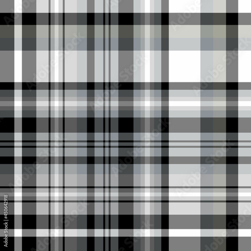 Seamless pattern in black, white and gray colors for plaid, fabric, textile, clothes, tablecloth and other things. Vector image.