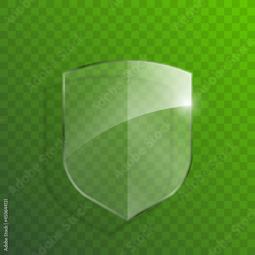 Protect guard glass shield concept. Safety badge protection icon. Privacy transparent banner shield. Security glass label. Presentation transparent sticker shield. Defense safeguard sign badge