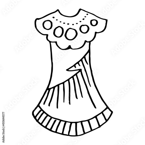 Doodle hand drawing with kid clothes. Vector illustration of lines and coloring pages for kids