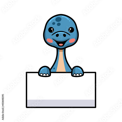 Cute little dinosaur cartoon with blank sign