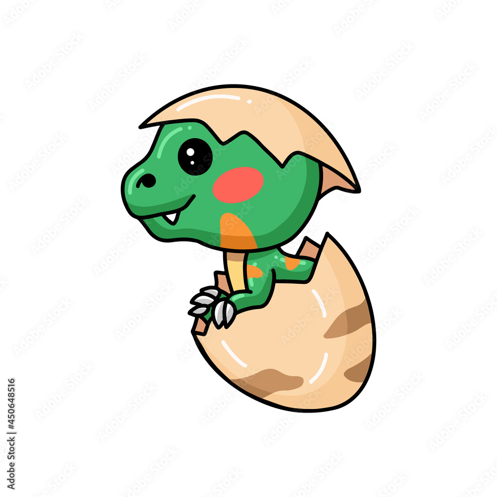 Cute little dinosaur cartoon hatching from egg