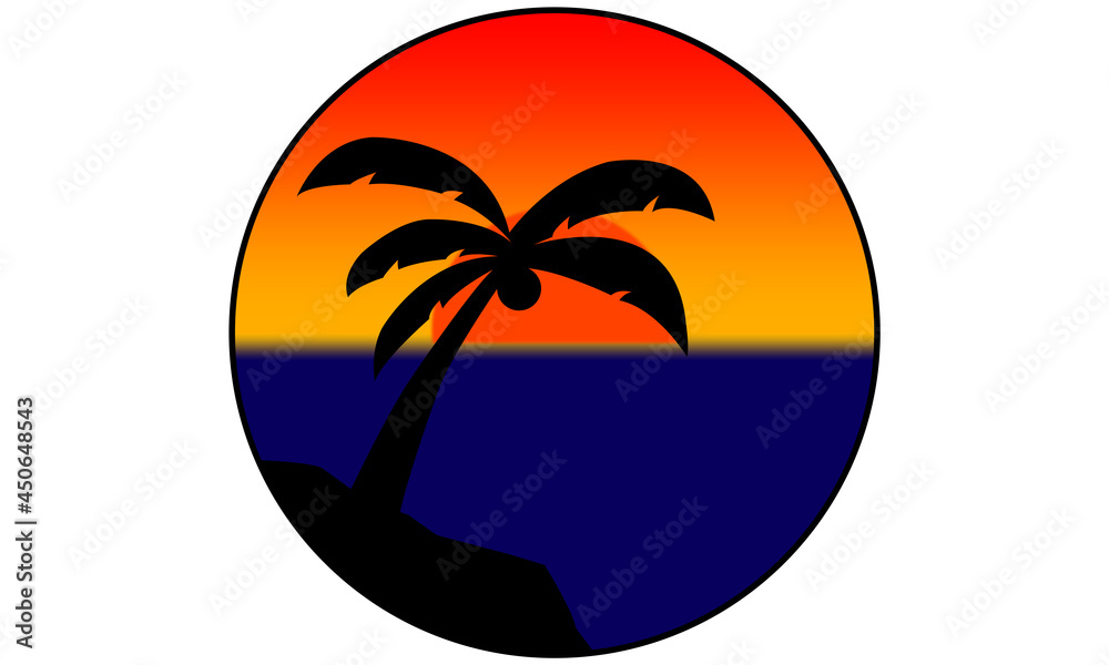 vector illustration of beach scenery logo in the afternoon at sunset