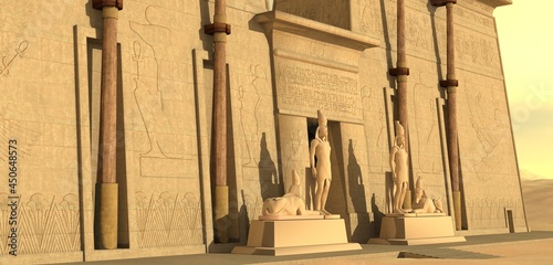 Egyptian temple in the desert 3d illustration photo