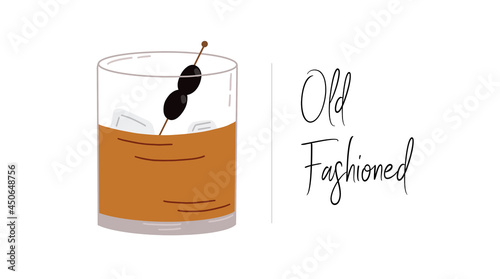Cocktail old fashioned. Vector illustration.