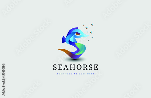 Seahorse underwater colorful logo concept