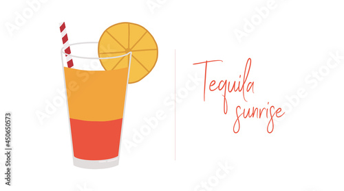 Tequila Sunrise cocktail. Vector illustration.
