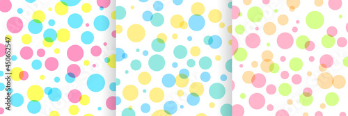 Set of abstract trendy color polka dots pattern on white background. Colorful random dot collection design. You can use for business presentation, poster, template, cover, banner. Vector illustration