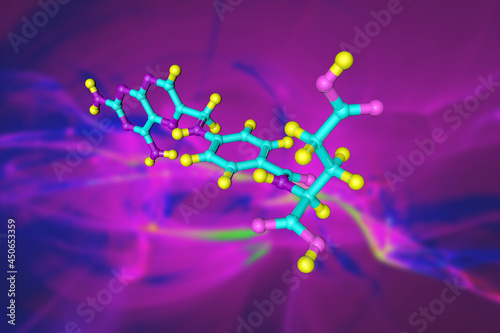 Molecular model of aminopterin, an amino derivate of folic acid used as an antineoplastic agent in the treatment of pediatric leukemia. Scientific background. 3d illustration photo