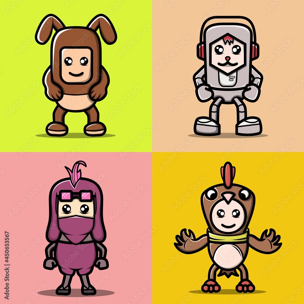 vector graphic illustration of cute illustrations in unique costumes, suitable for stickers, t-shirts, and merchandise designs