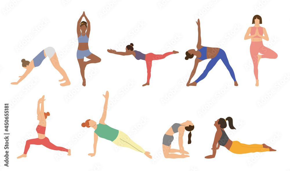 Yoga poses set. Vector illustration.