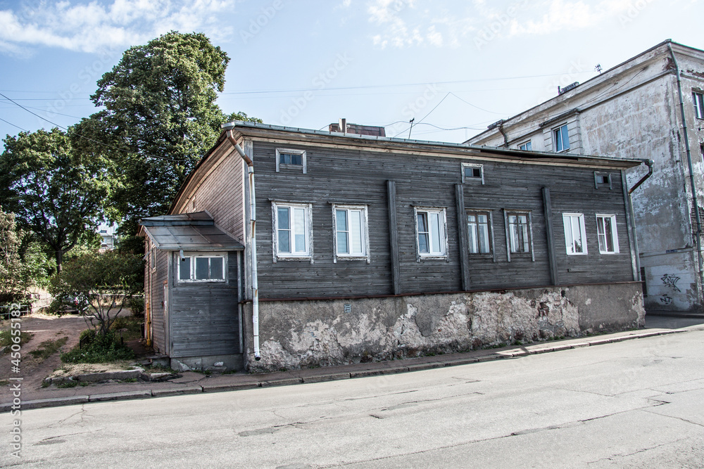 residential area with old houses close-up 