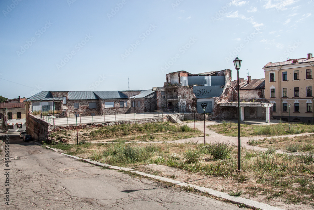 residential area with old houses close-up 