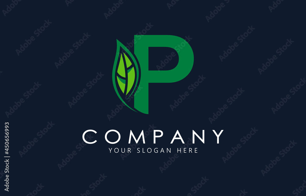 P Letter with green leaf logo template. Organic logo design. P Letter with green leaf logo template. Organic logo design.