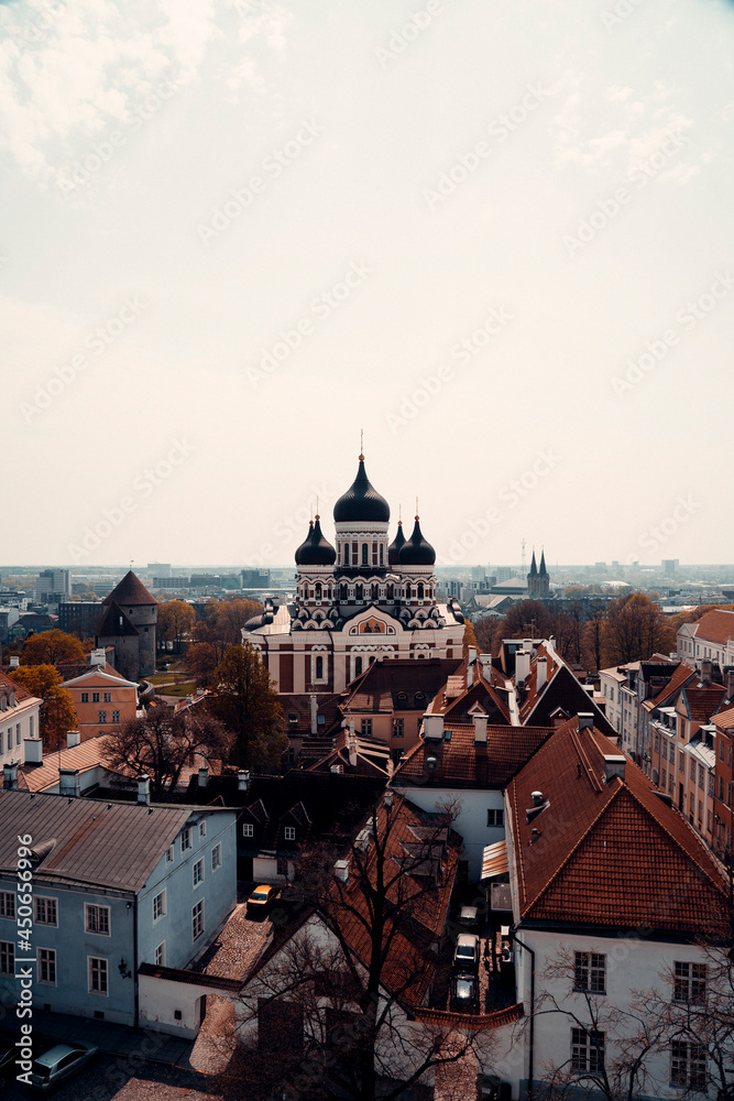 Obraz premium Tallinn orthodox russian cathedral skyline aerial