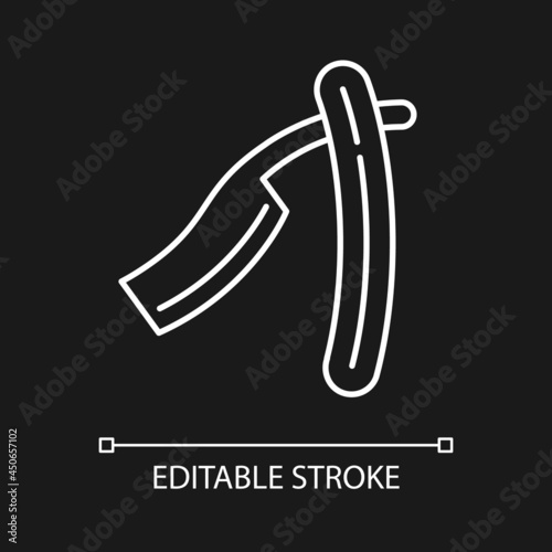 Old fashioned razor white linear icon for dark theme. Bladed tool for body hair removal. Thin line customizable illustration. Isolated vector contour symbol for night mode. Editable stroke
