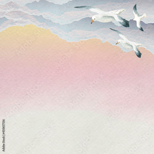 Watercolor seagulls flying in the sky banner vector