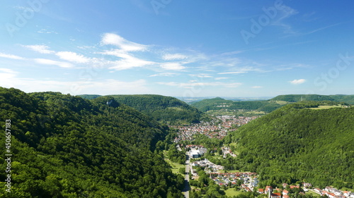 scenic landscape of a small town HonauBaden-W  rttemberg between green hills