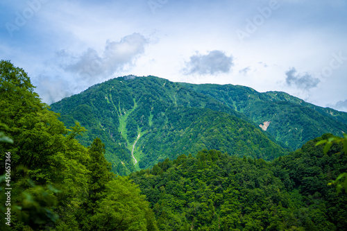                                                                                                  A view of mountain climbing with a view of Tsurugidake in Tateyama from Nakayama in Kamiichi Town  Nakashinagawa County  Toyama Prefecture.