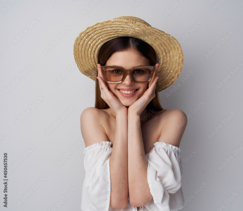 cheerful woman attractive look fashion hat luxury Studio cheerful woman attractive look fashion hat luxury Studio