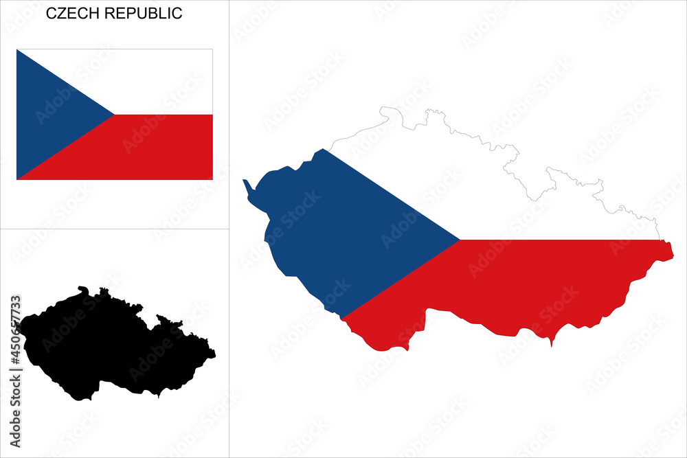 Carte de la République Tchèque avec fond drapeau tchèque - Carte sous forme de motif noir et drapeau de la Tchéquie disponibles séparément