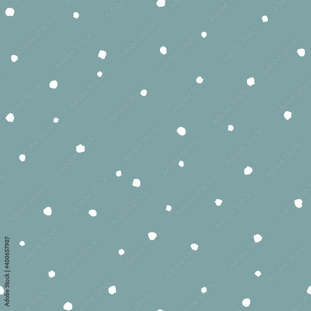 Seamless abstract pattern of little white shabby dots or spots on powder blue background.