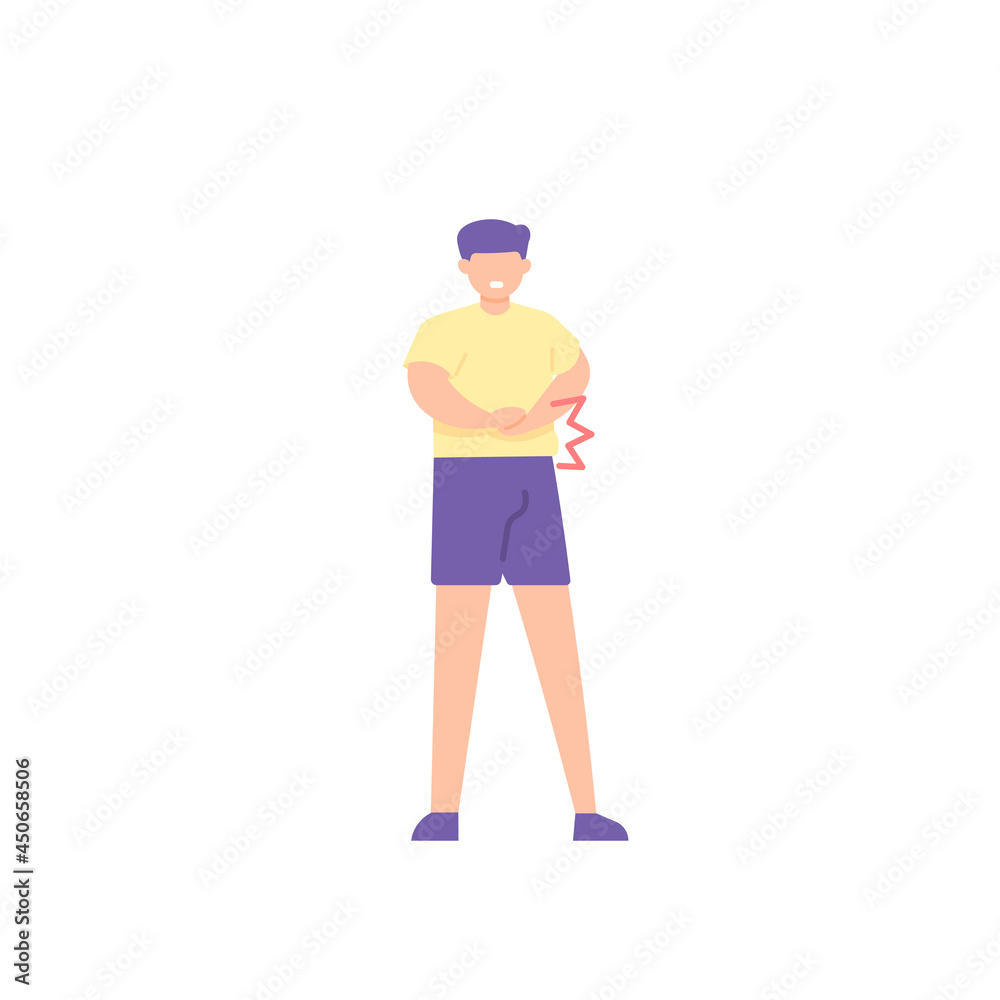 a man holds his stomach because he feels stomach pain after eating. effects of satiety, eating too much, flatulence. expression of a person in pain. flat style. vector design element a man holds his stomach because he feels stomach pain after eating. effects of satiety, eating too much, flatulence. expression of a person in pain. flat style. vector design element