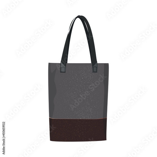 Grey leather tote bag. Fashion accessories for men and women realistic illustration. Isolated on white background.