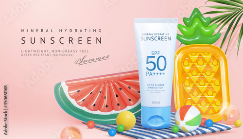 3d beach picnic theme sunscreen ad