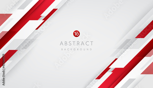 Abstract futuristic red and silver gray geometric overlapping diagonal dynamic movement on white background. You can use it for cover templates, posters, web banners, flyers, print ads. Vector EPS10