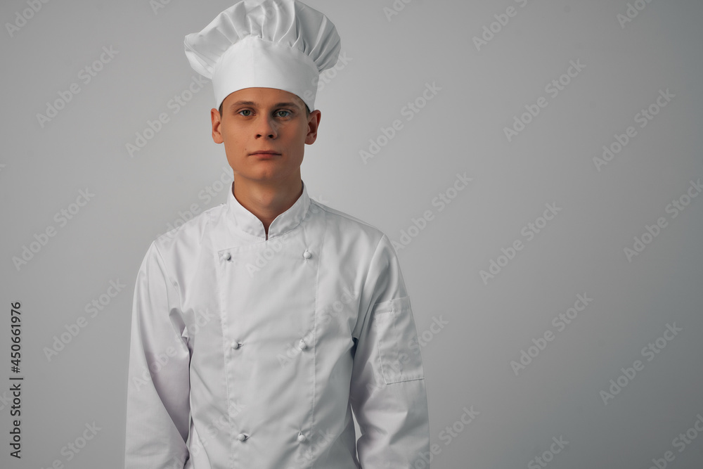 Cheerful male chef restaurant work staff cooking Cheerful male chef restaurant work staff cooking