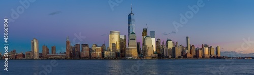 Manhattan skyline at night with dramatic sky , New York City