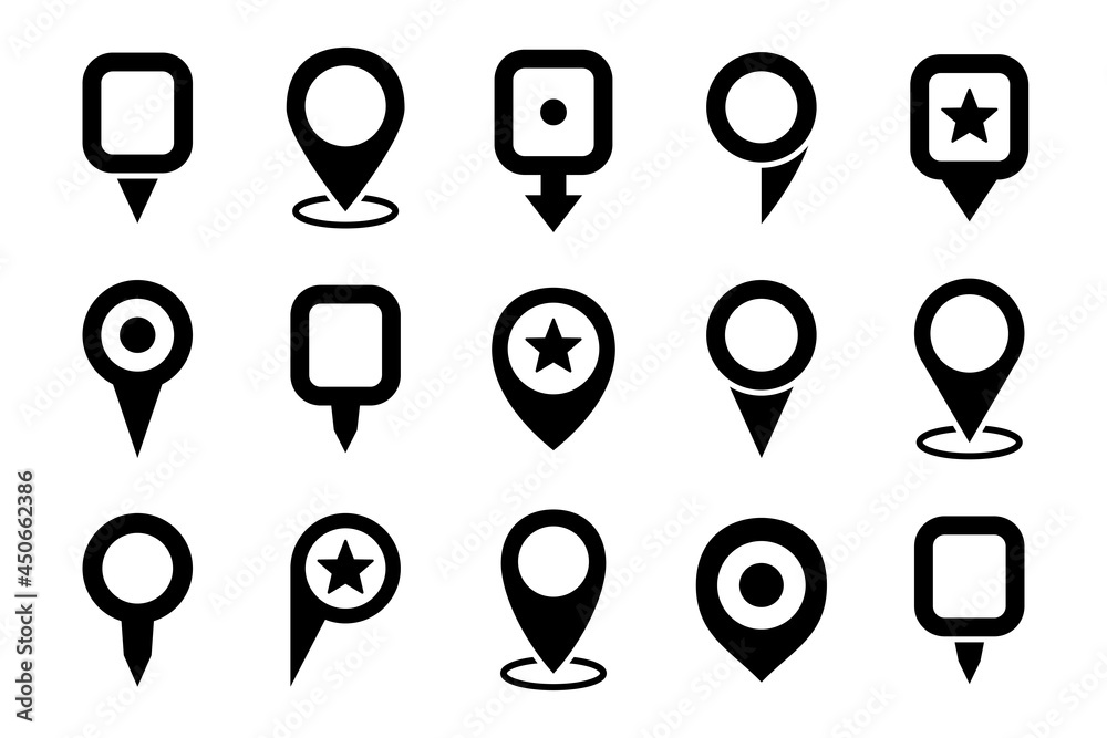 Set of location pin pointer icon in a flat design Set of location pin pointer icon in a flat design