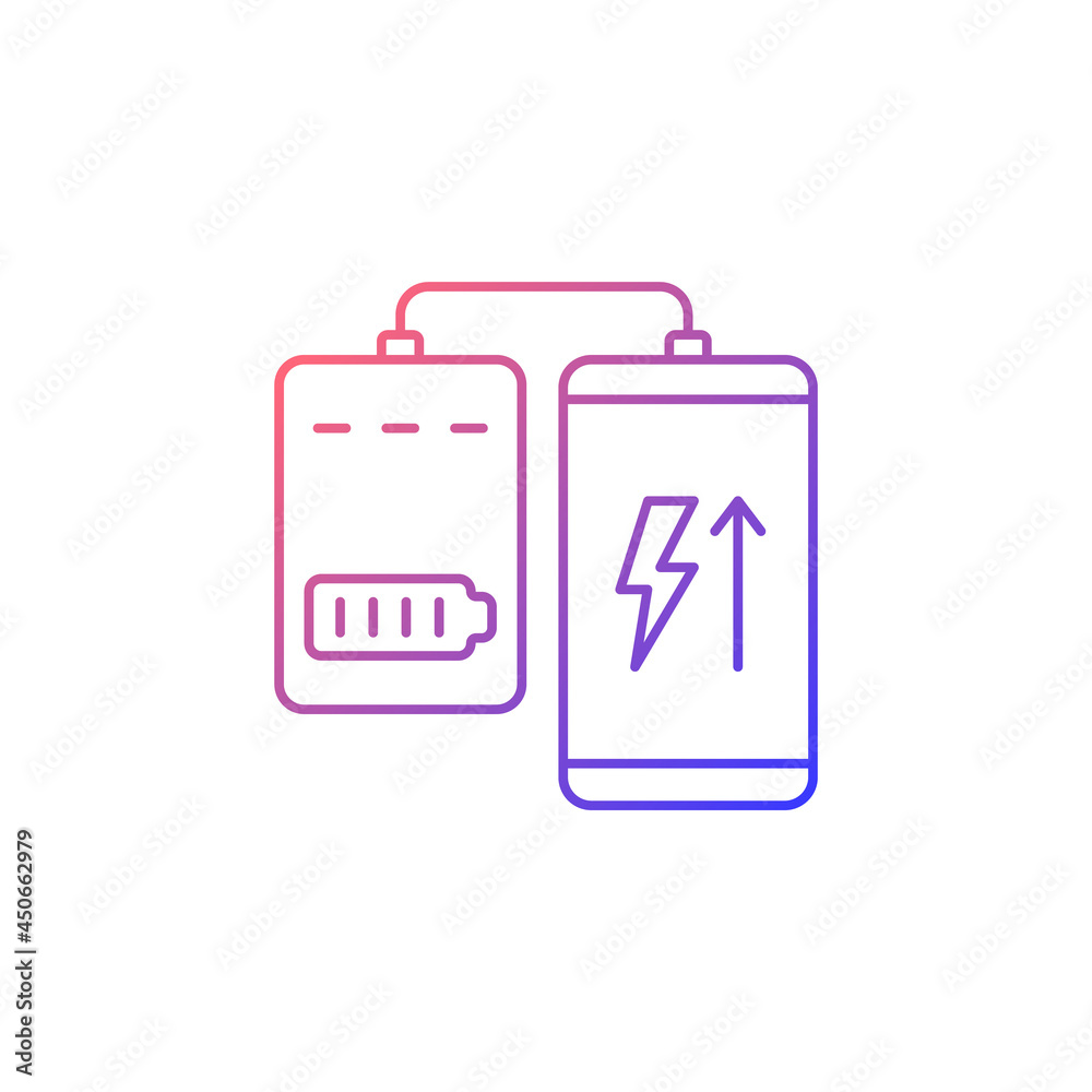 Powerbank for mobile phone gradient linear vector manual label icon. Connect device. Thin line color symbol. Modern style pictogram. Vector isolated outline drawing for product use instructions Powerbank for mobile phone gradient linear vector manual label icon. Connect device. Thin line color symbol. Modern style pictogram. Vector isolated outline drawing for product use instructions