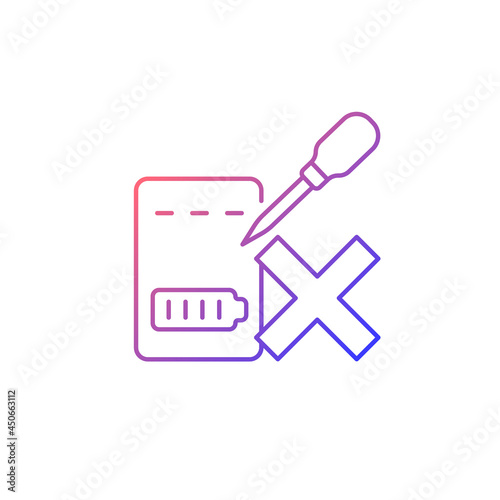 Dont puncture powerbank gradient linear vector manual label icon. Hazard gas escape. Thin line color symbol. Modern style pictogram. Vector isolated outline drawing for product use instructions