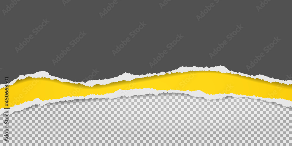 Torn, ripped black and yellow paper strips with soft shadow are on squared background for text. Vector illustration Torn, ripped black and yellow paper strips with soft shadow are on squared background for text. Vector illustration