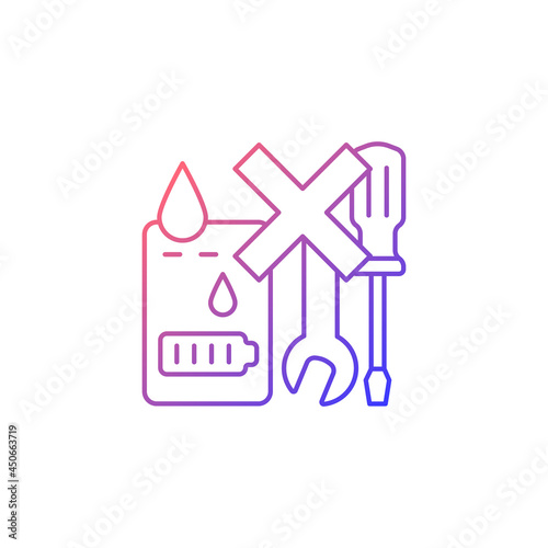 Not serviceable if exposed to liquids gradient linear vector manual label icon. Thin line color symbol. Modern style pictogram. Vector isolated outline drawing for product use instructions