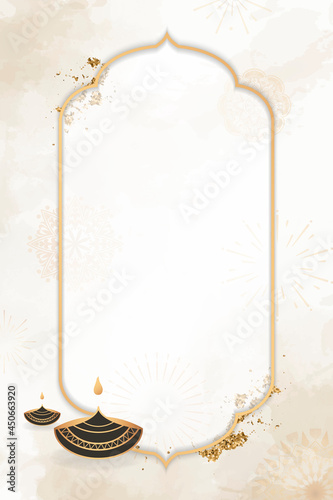 Gold frame on Diwali pattern background vector