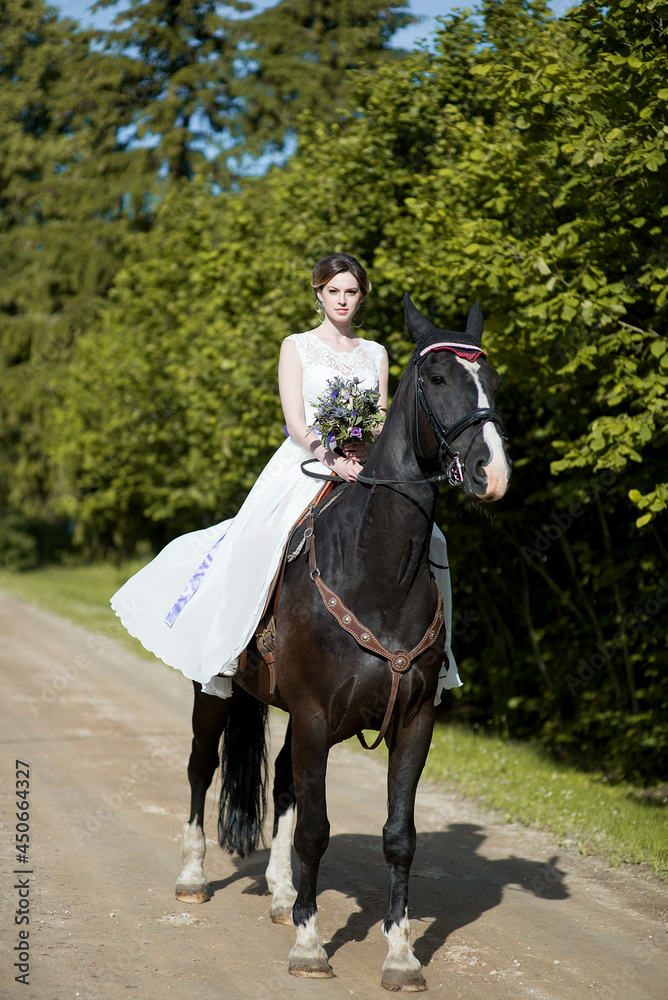 Beautiful portrait of woman bride with horse Beautiful portrait of woman bride with horse