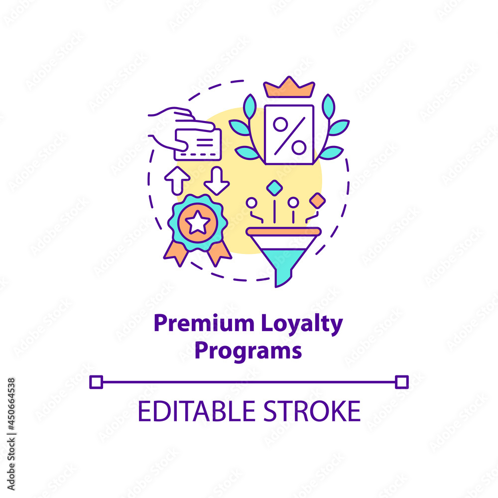 Premium loyalty programs concept icon. Paid program abstract idea thin line illustration. Pay fees to have special offers and benefits. Vector isolated outline color drawing. Editable stroke