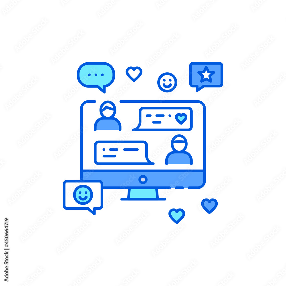 Online chatting on a computer color line icon. Internet communication. Online chatting on a computer color line icon. Internet communication.