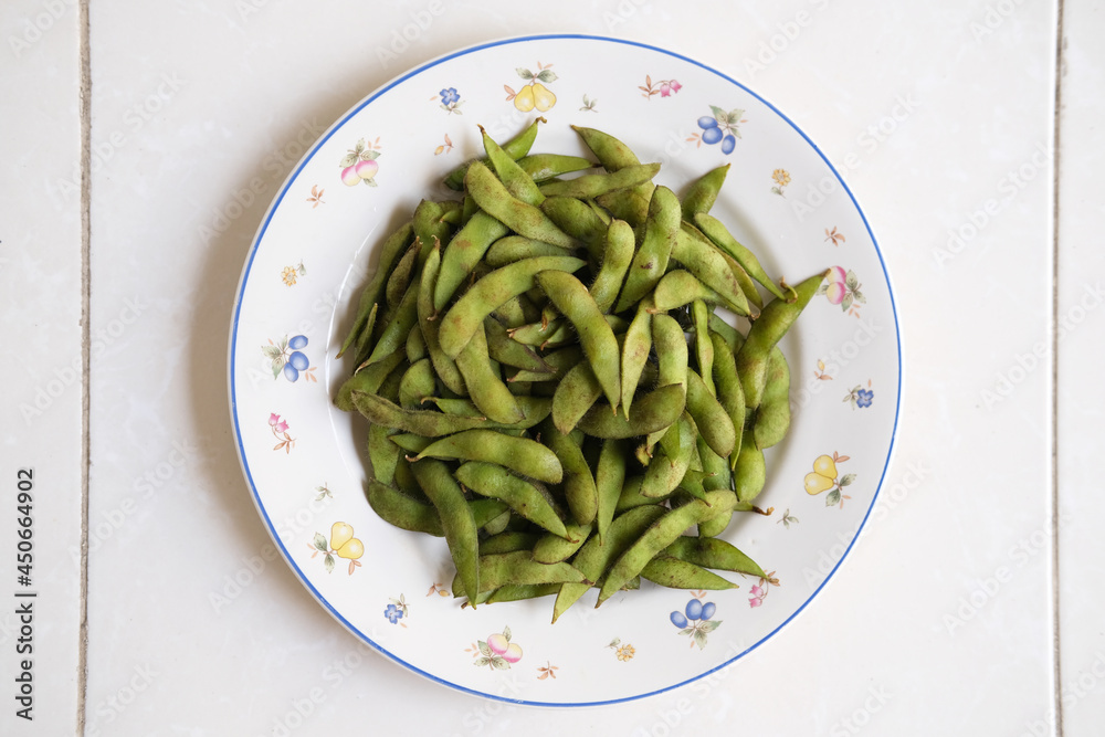 top view of fresh boiled edamame beans top view of fresh boiled edamame beans