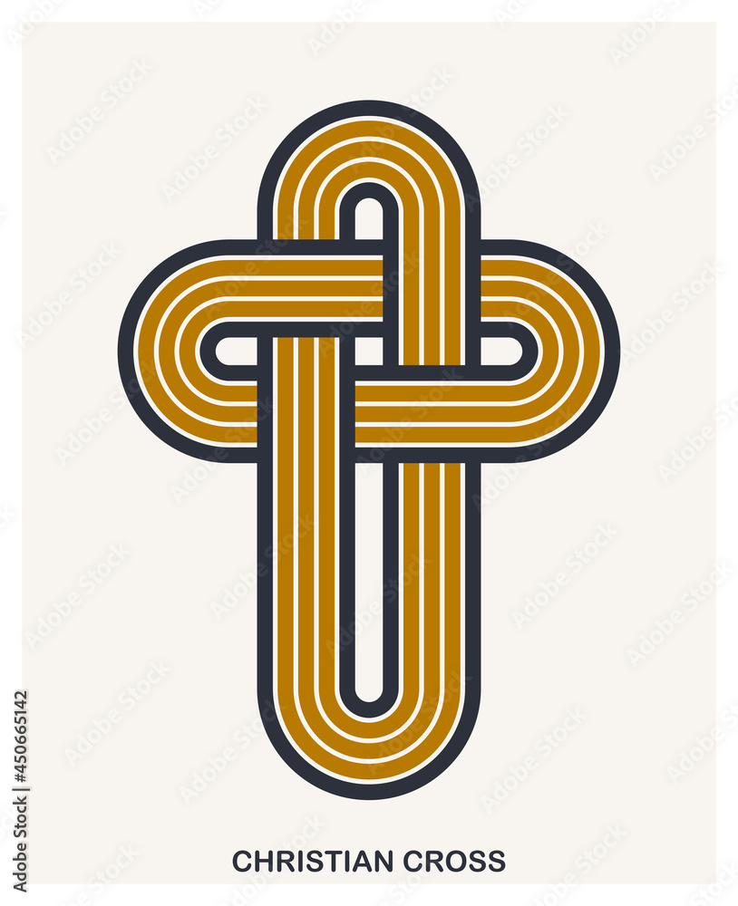 Christian cross modern linear style vector symbol isolated on white, faith and belief contemporary crucifix sign of Jesus Christ stripy graphic design. Christian cross modern linear style vector symbol isolated on white, faith and belief contemporary crucifix sign of Jesus Christ stripy graphic design.