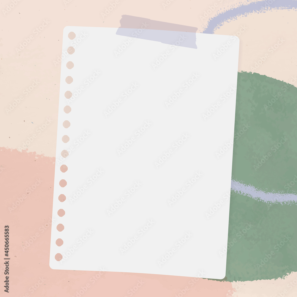 Hole punched paper note on green and pink watercolor background vector Hole punched paper note on green and pink watercolor background vector