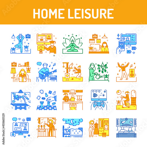 Home leisure color line icon. Homework and hobby