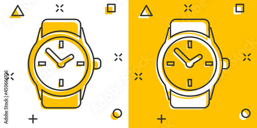 Vector cartoon watch icon in comic style. Clock sign illustration pictogram. Timer business splash effect concept.