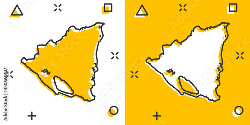Vector cartoon Nicaragua map icon in comic style. Nicaragua sign illustration pictogram. Cartography map business splash effect concept.