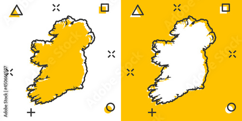 Vector cartoon Ireland map icon in comic style. Ireland sign illustration pictogram. Cartography map business splash effect concept.